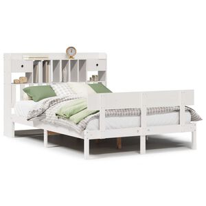 vidaXL Cama con estantería sin colchón madera maciza blanca 160x200 cm