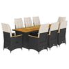 vidaXL Set de mesa y sillas de jard&iacute;n 9 pzas y cojines rat&aacute;n PE negro