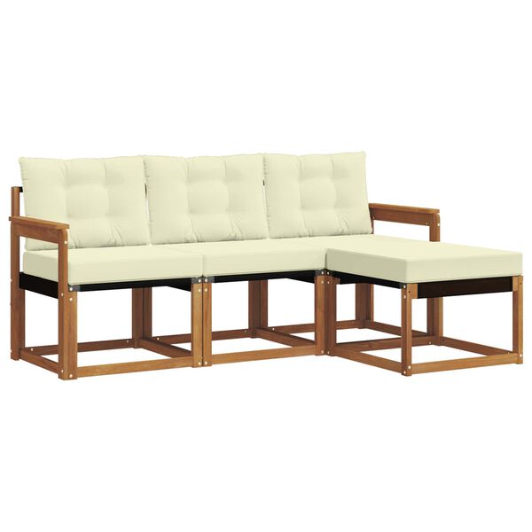 vidaXL Conjunto de sof&aacute;s de exterior con coj&iacute;n 4 pcs Natural y Crema