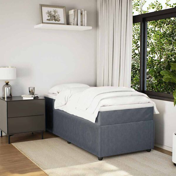 vidaXL Cama box spring con colch&oacute;n terciopelo gris oscuro 90x200 cm