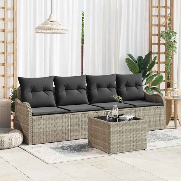 vidaXL Conjunto de sof&aacute; de jard&iacute;n 5 pcs Gris Claro y Gris Oscuro