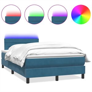 vidaXL Cama box spring con colch&oacute;n y LED terciopelo azul oscuro 120x210 cm