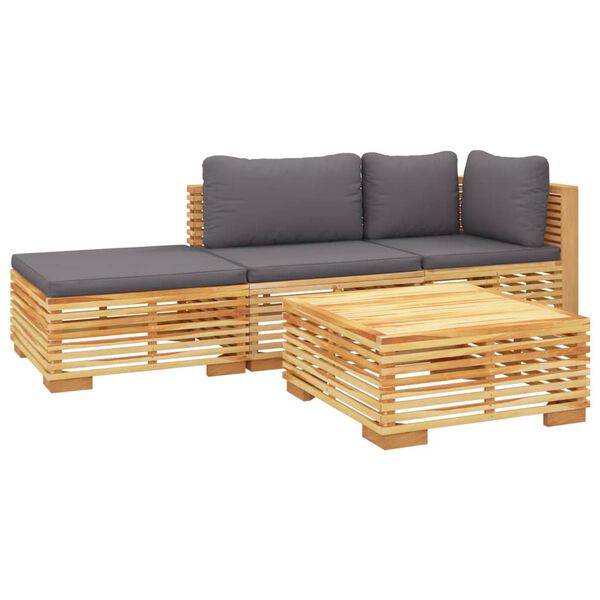 vidaXL Juego muebles de jard&iacute;n 4 piezas y cojines madera maciza teca