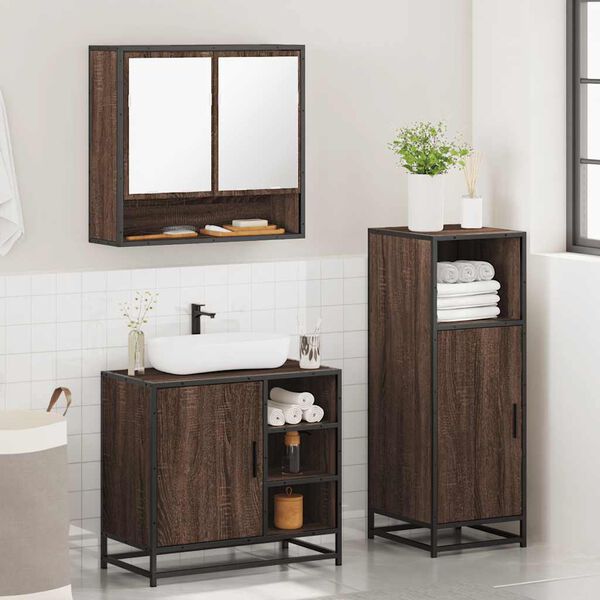 vidaXL Set de muebles baño 3 pzas madera contrachapada roble marrón