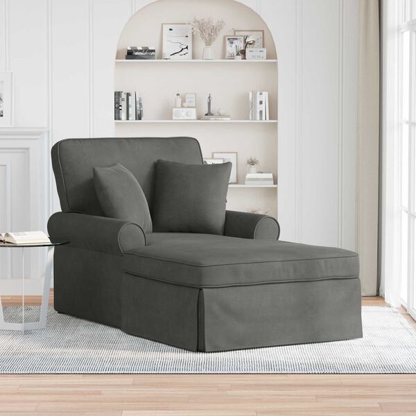 vidaXL Chaise Lounge con Falda con coj&iacute;n Gris oscuro 91 x 157 x 91 cm