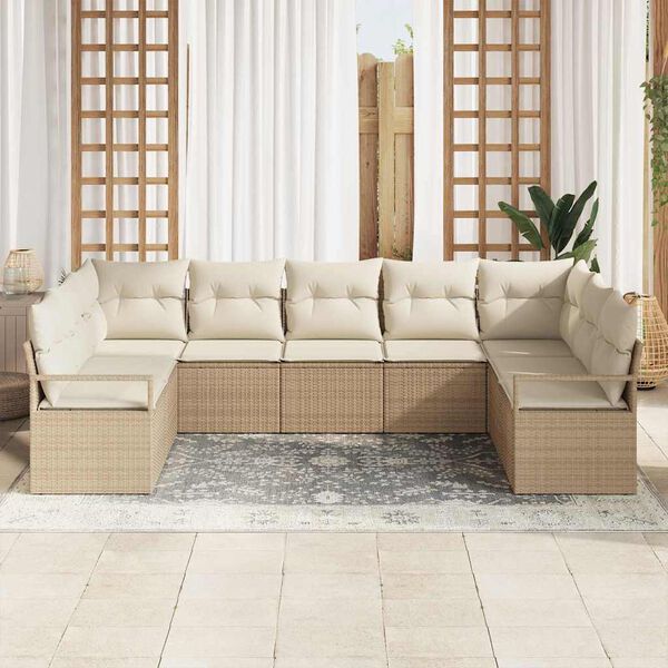 vidaXL Conjunto de sof&aacute;s de jard&iacute;n 9 pcs Beige y rat&aacute;n sint&eacute;tico
