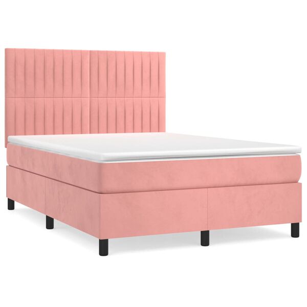 vidaXL Cama box spring con colch&oacute;n terciopelo rosa 140x190 cm