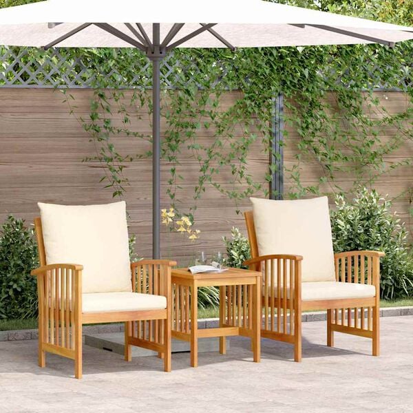 vidaXL Conjunto de sofá de jardín 3 pcs Marrón madera maciza de acacia