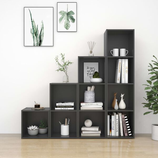 vidaXL Muebles de sal&oacute;n 4 piezas madera de ingenier&iacute;a gris