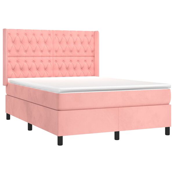 vidaXL Cama box spring con colch&oacute;n terciopelo rosa 140x200 cm