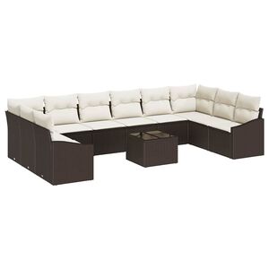 vidaXL Conjunto de sof&aacute;s de jard&iacute;n Marr&oacute;n y crema rat&aacute;n sint&eacute;tico