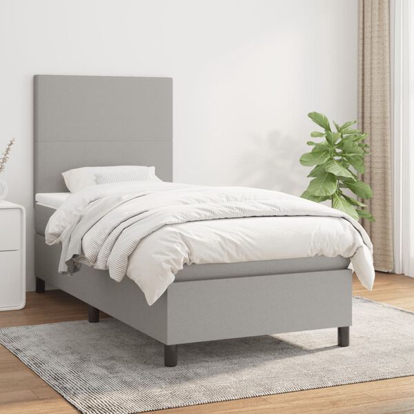 vidaXL Cama box spring con colch&oacute;n tela gris claro 90x190 cm