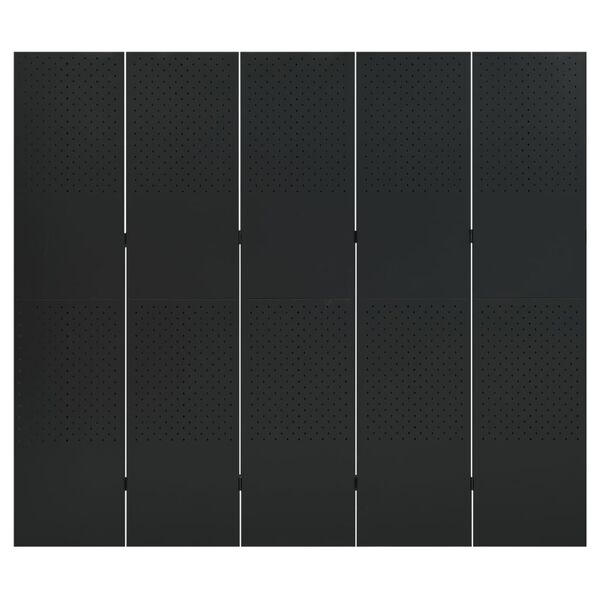 vidaXL Biombos divisores de 5 paneles 2 uds negro acero 200x180 cm