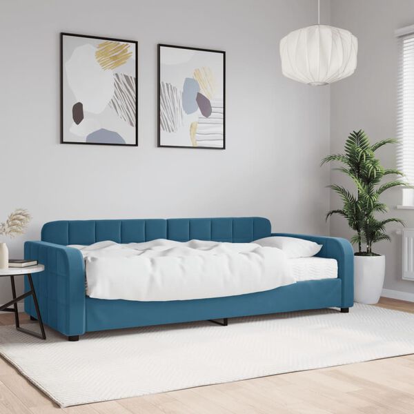vidaXL Sof&aacute; cama con colch&oacute;n terciopelo azul 90x200 cm