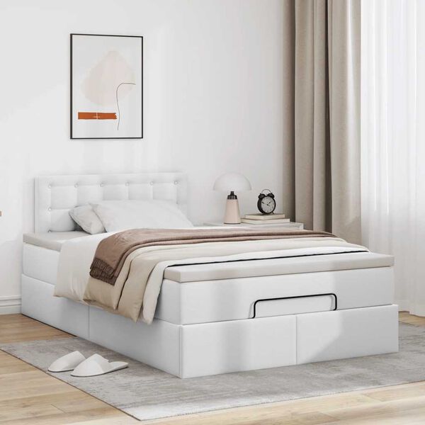 vidaXL Estructura cama otomana colch&oacute;n cuero sint&eacute;tico blanco