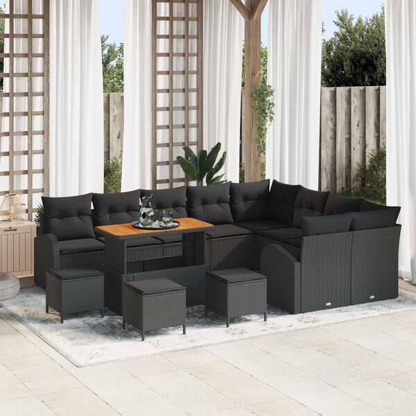 vidaXL Conjunto de sof&aacute;s de jard&iacute;n 13 pcs Negro rat&aacute;n sint&eacute;tico