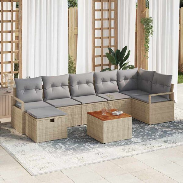vidaXL Conjunto de sof&aacute;s de jard&iacute;n con coj&iacute;n 8 pcs Beige Polirat&aacute;n
