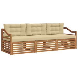 vidaXL Conjunto de sof&aacute;s de exterior con coj&iacute;n 3 pcs Natural y Beige