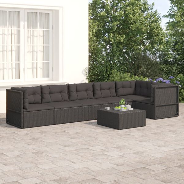 vidaXL Set muebles de jardín 6 piezas y cojines ratán sintético negro
