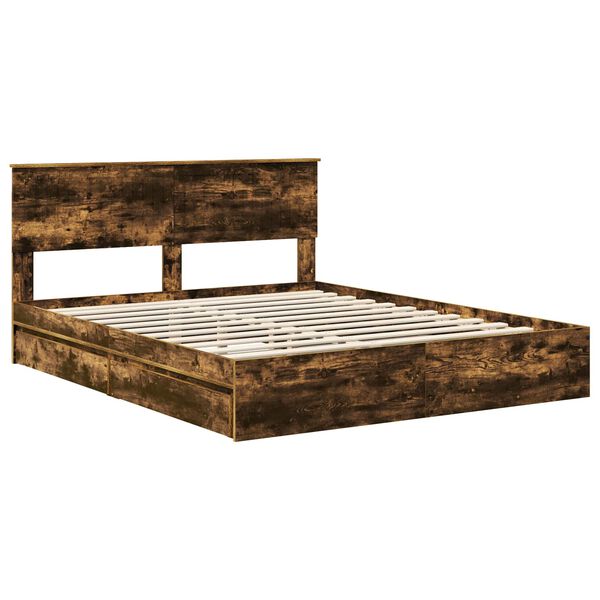 vidaXL Cama con almacenamiento con cabecera Roble ahumado 160 x 200 cm