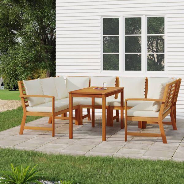 vidaXL Juego comedor jardín y cojines 7 piezas madera maciza acacia