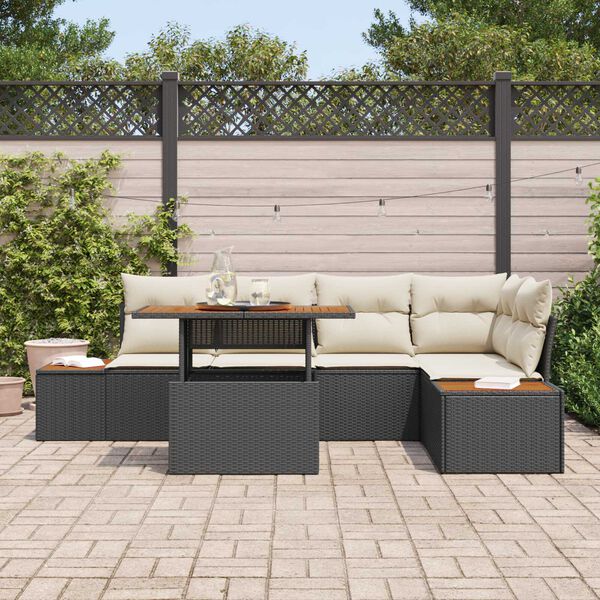 vidaXL Conjunto de sof&aacute; de jard&iacute;n 6 pcs Negro Polirat&aacute;n