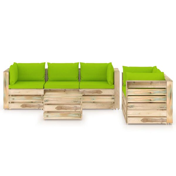 vidaXL Muebles de jard&iacute;n 6 piezas con cojines madera impregnada verde