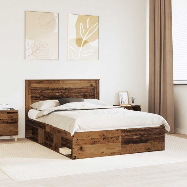 vidaXL Estructura de cama con cabecera Madera vieja 140 x 190 cm