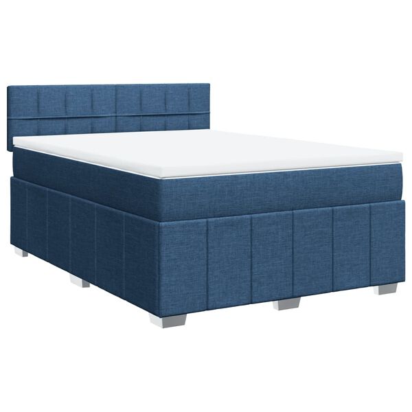 vidaXL Cama box spring con colch&oacute;n tela azul 160x200 cm