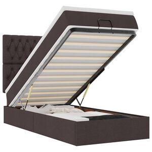 vidaXL Cama otomana con colch&oacute;n y LED tela marr&oacute;n oscuro 90x200 cm