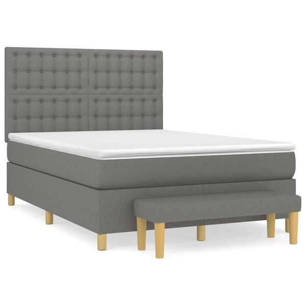 vidaXL Cama box spring con colch&oacute;n tela gris oscuro 140x200 cm