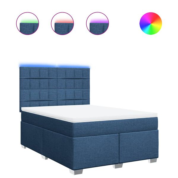 vidaXL Cama box spring con colchón tela azul 140x200 cm