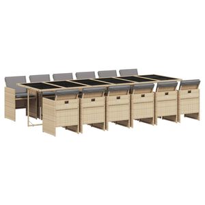 vidaXL Set comedor de jard&iacute;n con cojines 13 pzas rat&aacute;n sint&eacute;tico beige