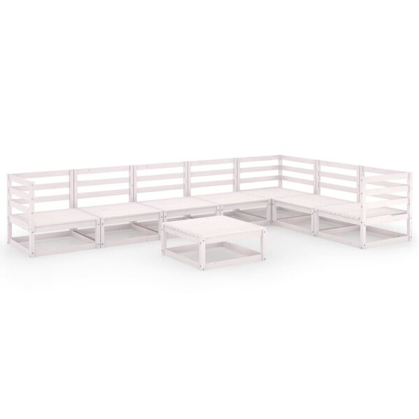 vidaXL Set de sal&oacute;n de jard&iacute;n de 8 piezas blanco madera maciza de pino