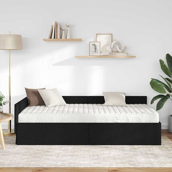 vidaXL Estructura de Cama Esquina con Colch&oacute;n Otro 2 pcs Negro tela