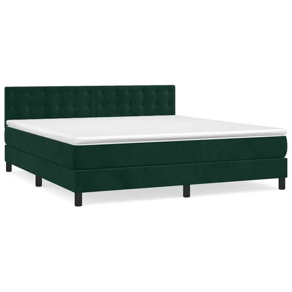 vidaXL Cama box spring con colch&oacute;n terciopelo verde oscuro 180x200 cm