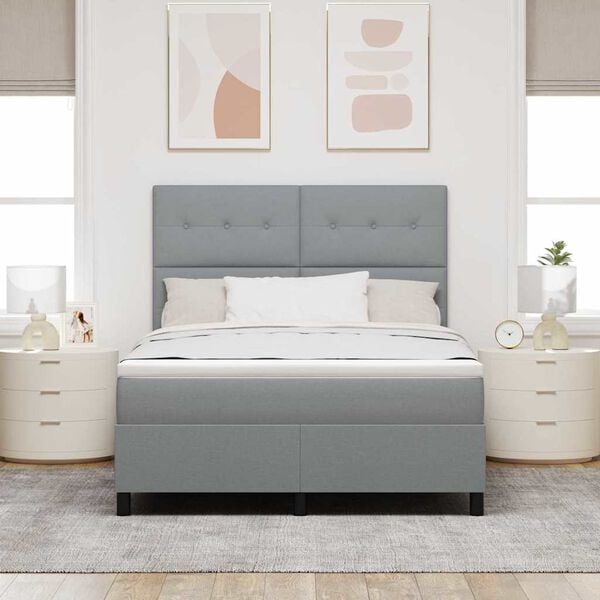 vidaXL Cama tipo Box Spring con colch&oacute;n Gris Claro 160 x 200 cm tela