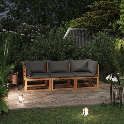 vidaXL Sofá de jardín de 3 plazas con cojín madera maciza de acacia