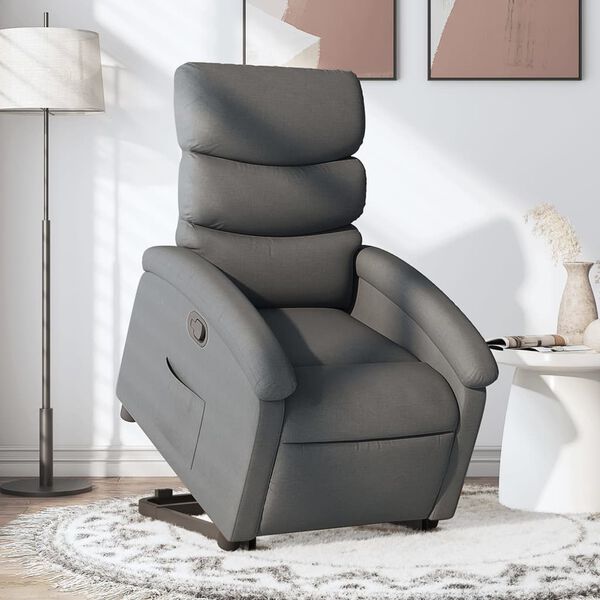 vidaXL Sill&oacute;n reclinable elevable de tela gris oscuro
