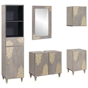 vidaXL Juego de Muebles de Ba&ntilde;o 5 pcs Gris Madera de mango maciza