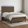 vidaXL Cama box spring colch&oacute;n luces LED tela marr&oacute;n oscuro 140x190 cm