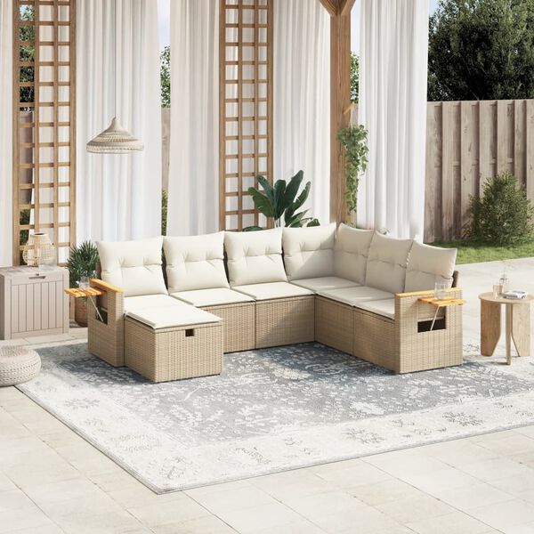 vidaXL Set sof&aacute;s de jard&iacute;n 7 piezas y cojines rat&aacute;n sint&eacute;tico beige