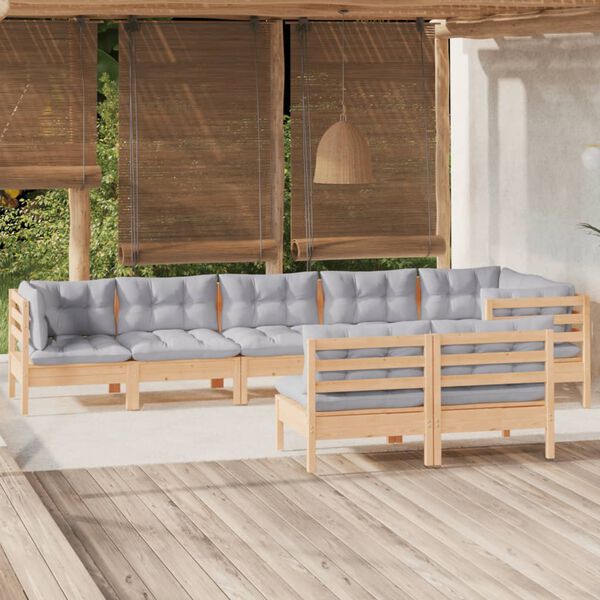 vidaXL Juego de muebles de jard&iacute;n 8 pzas y cojines madera maciza pino