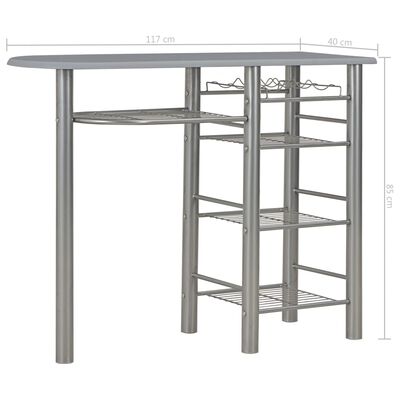 vidaXL Mesa y taburetes de cocina con estantes de madera y acero gris