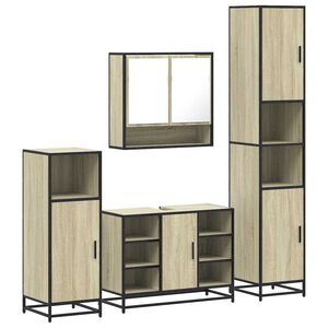 vidaXL Juego de muebles de ba&ntilde;o 4 pzas contrachapada roble sonoma