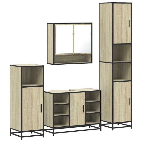 vidaXL Juego de muebles de baño 4 pzas contrachapada roble sonoma