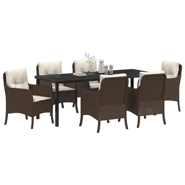 vidaXL Conjunto de Comedor de Jard&iacute;n 7 pcs Marr&oacute;n rat&aacute;n sint&eacute;tico