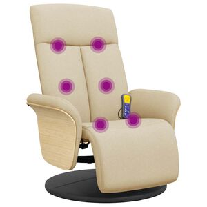 vidaXL Sill&oacute;n reclinable de masaje con reposapi&eacute;s tela color crema
