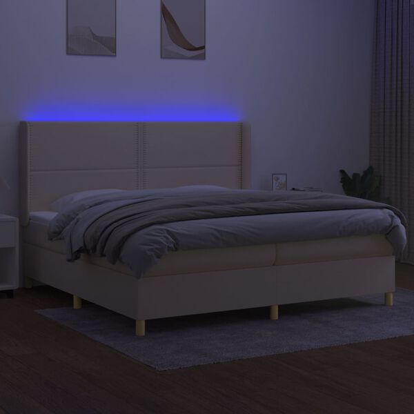 vidaXL Cama box spring colch&oacute;n y luces LED tela crema 200x200 cm
