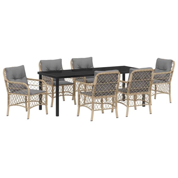 vidaXL Conjunto de Comedor de Jard&iacute;n 7 pcs Beige rat&aacute;n sint&eacute;tico